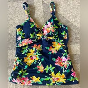 Tommy Bahama Sun Lilies Navy Blue Underwire Twist Tankini Top